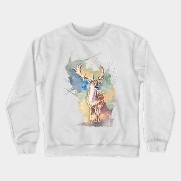 Deer Watercolor with great background multicolor Crewneck Sweatshirt by Jack_Artbook